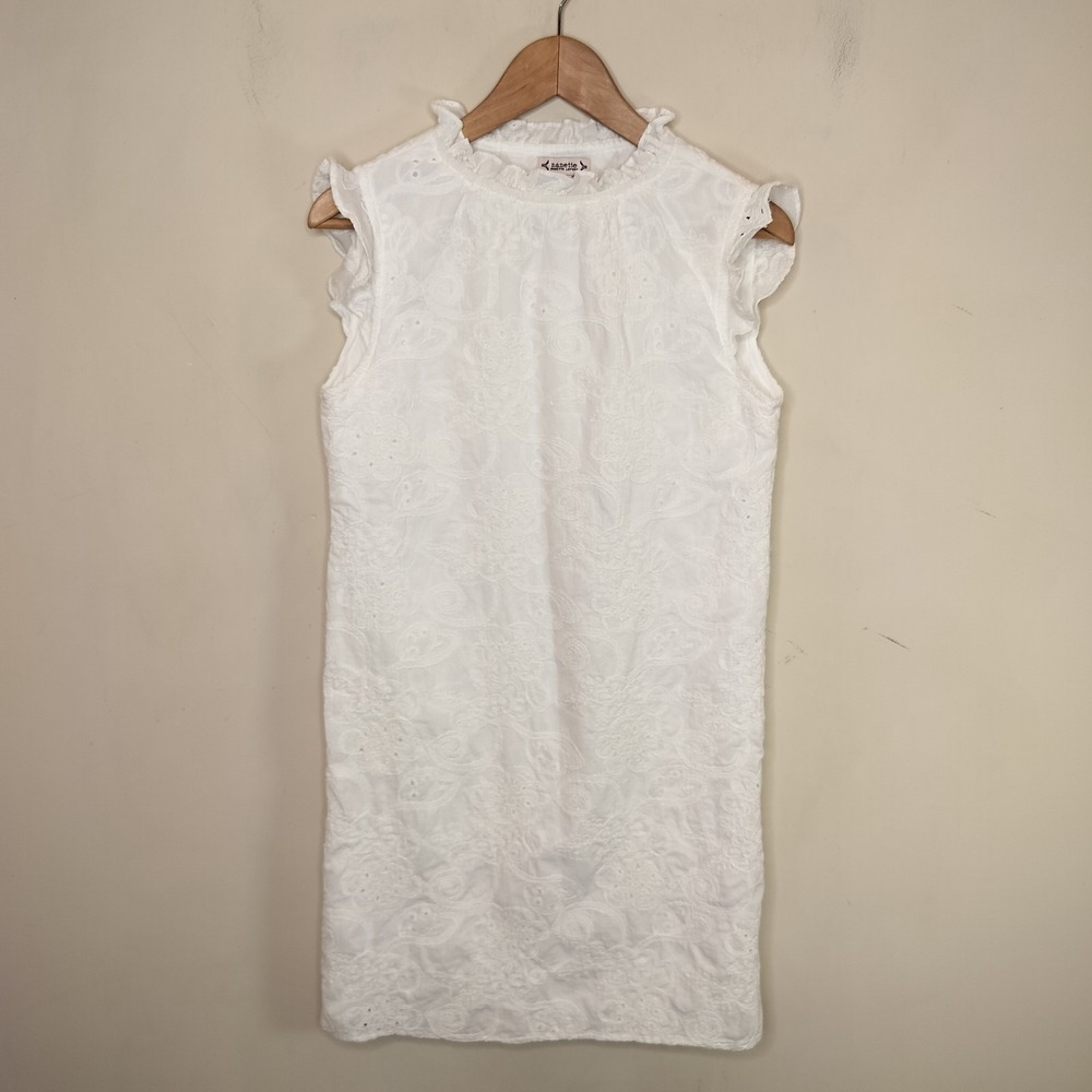 Nanette Lepore White Floral Embroidered Dress Ruffled